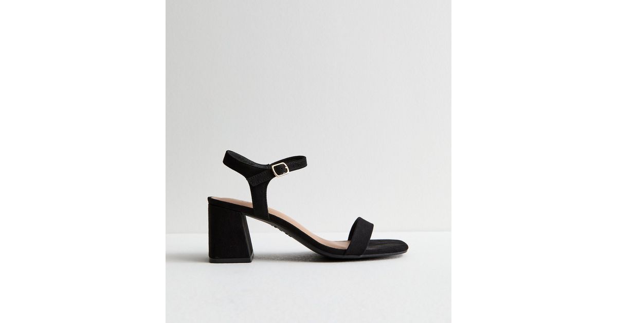 Wide Fit Black Suedette 2 Part Block Heel Sandals | New Look