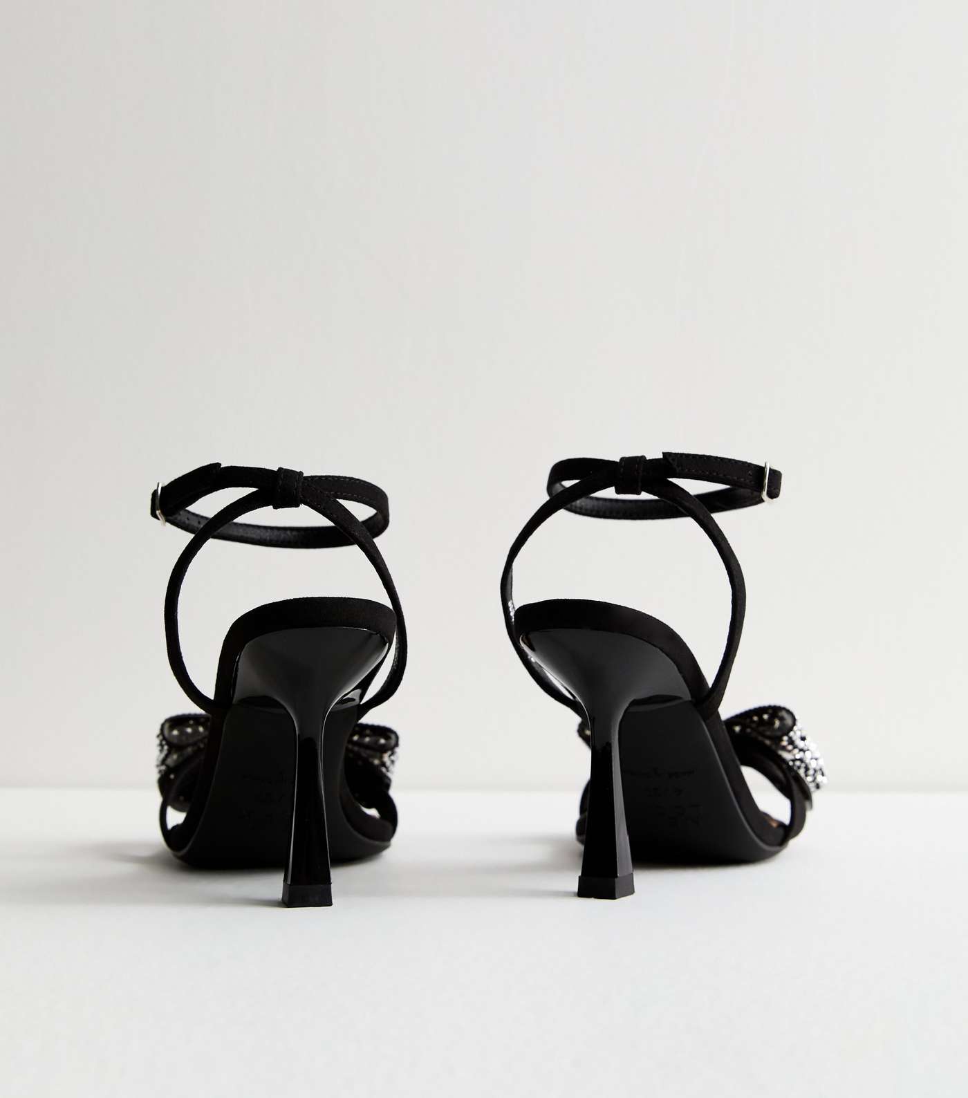Black Suedette Diamanté Bow Stiletto Sandals Image 4