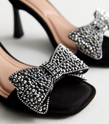 Black Suedette Diamante Bow Stiletto Sandals New Look
