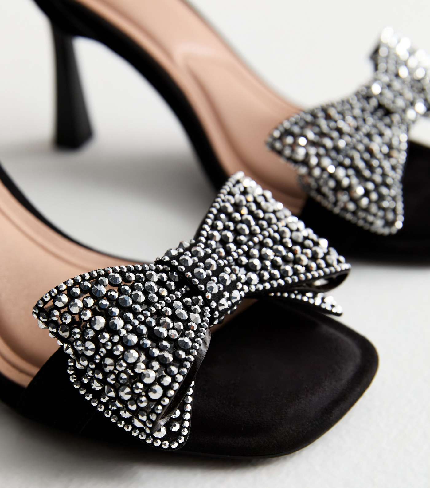 Black Suedette Diamanté Bow Stiletto Sandals Image 6