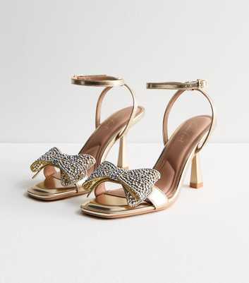 Gold Studded Bow Stiletto Heel Sandals