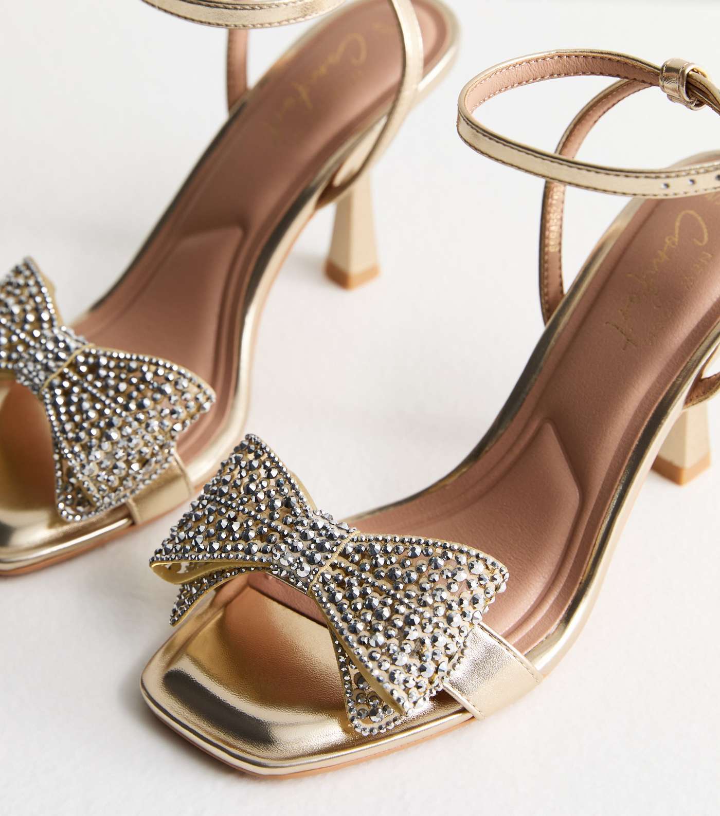 Gold Studded Bow Stiletto Heel Sandals Image 3