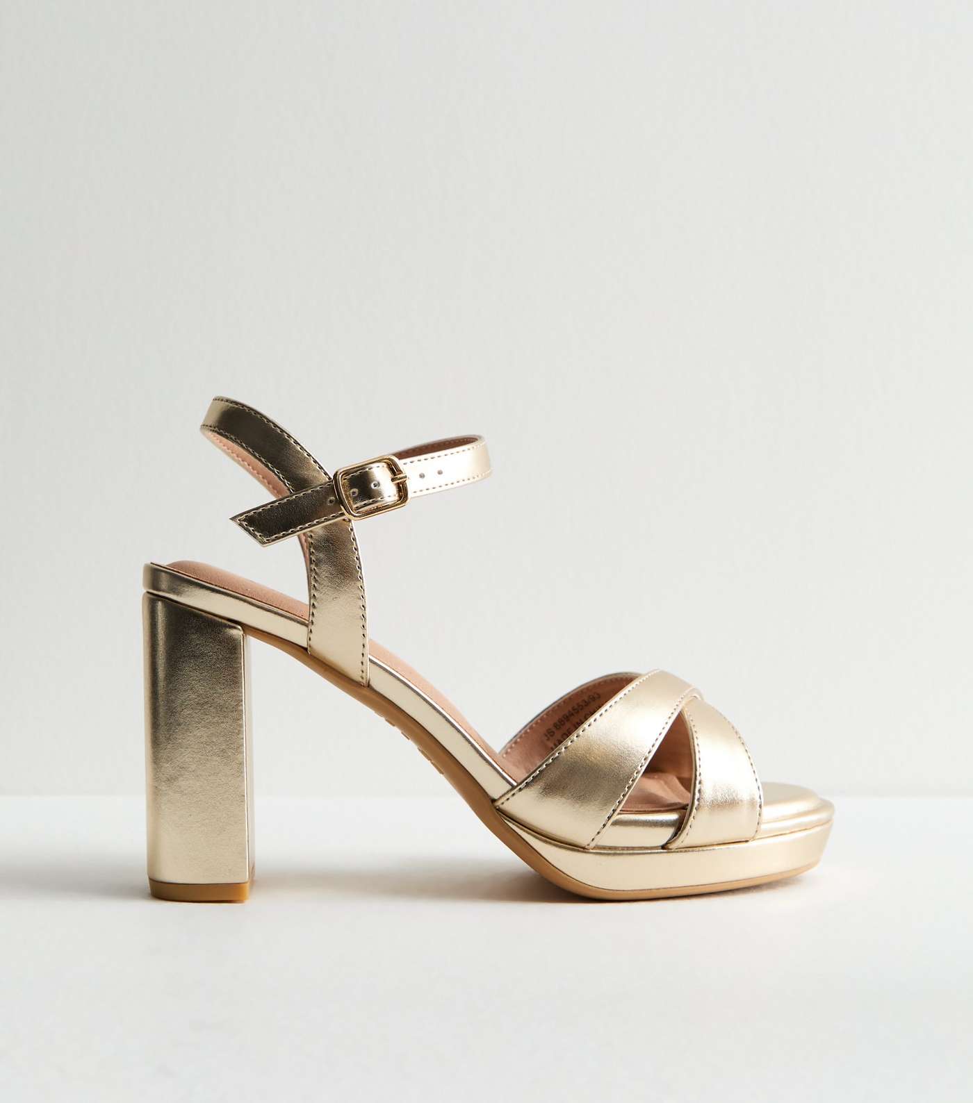 Gold Metallic 2 Part Block Heel Sandals Image 3