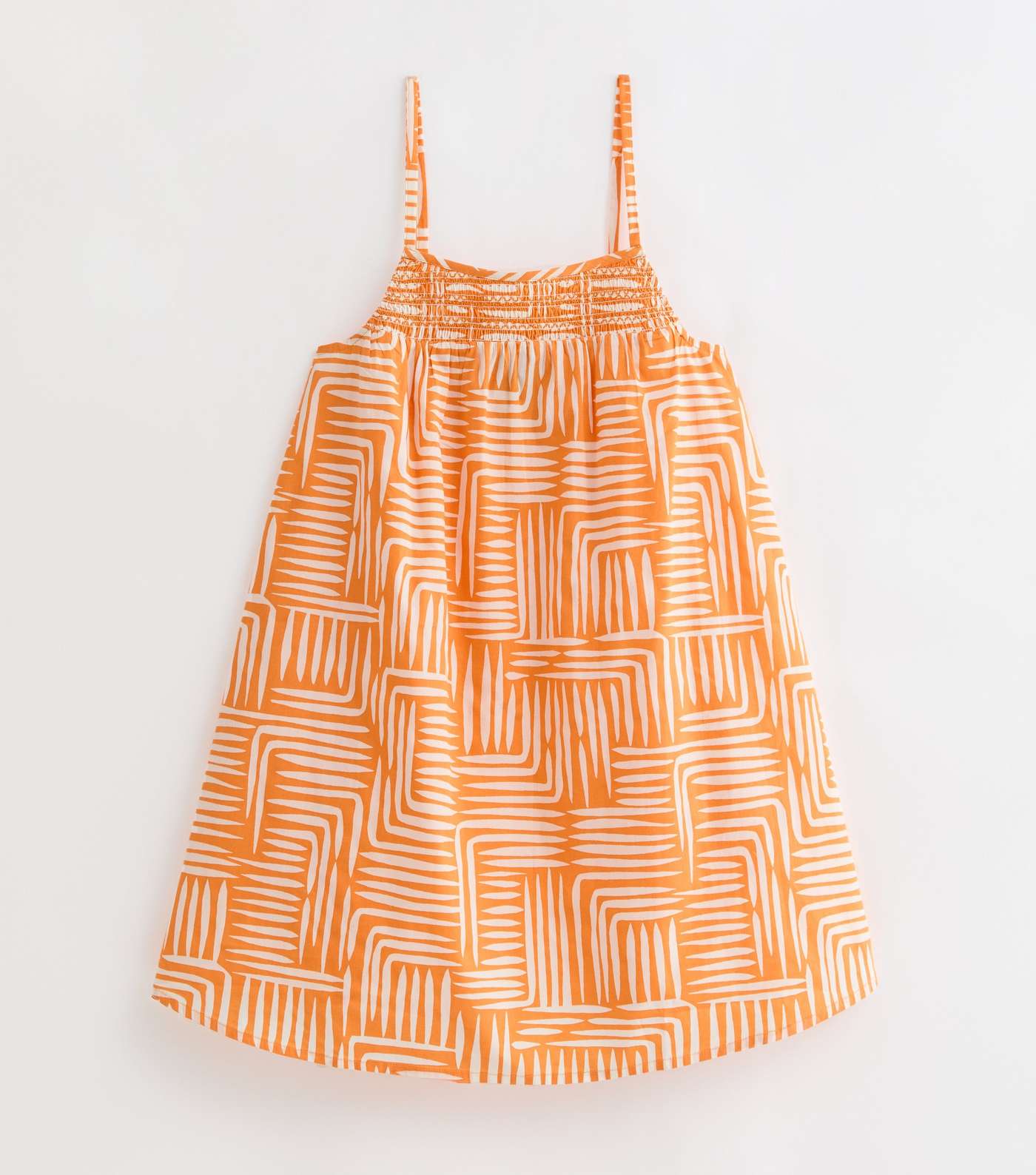 Orange Abstract Print Cotton Mini Smock Beach Dress Image 5