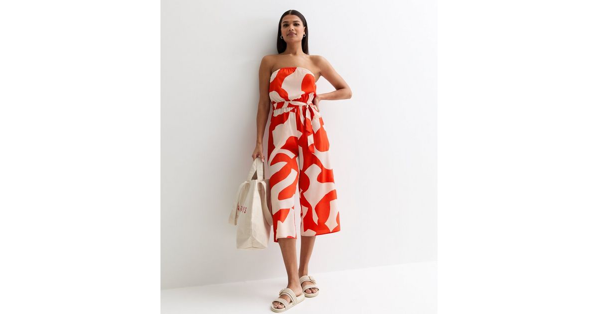 Red Hawaiian Print Jumpsuit with Matching Belt by On The Rocks main image 1