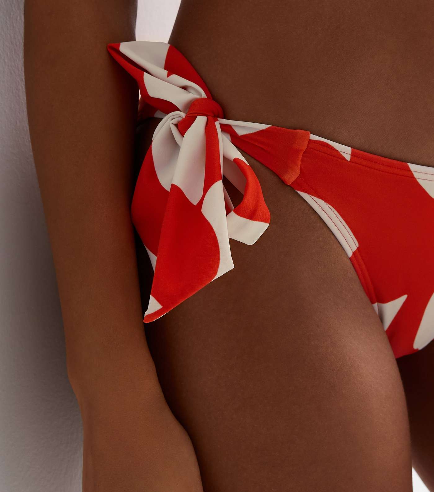 Red Abstract Print Tie Side Bikini Bottoms Image 2