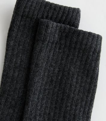 Dark Grey Ribbed Tube Socks New Look