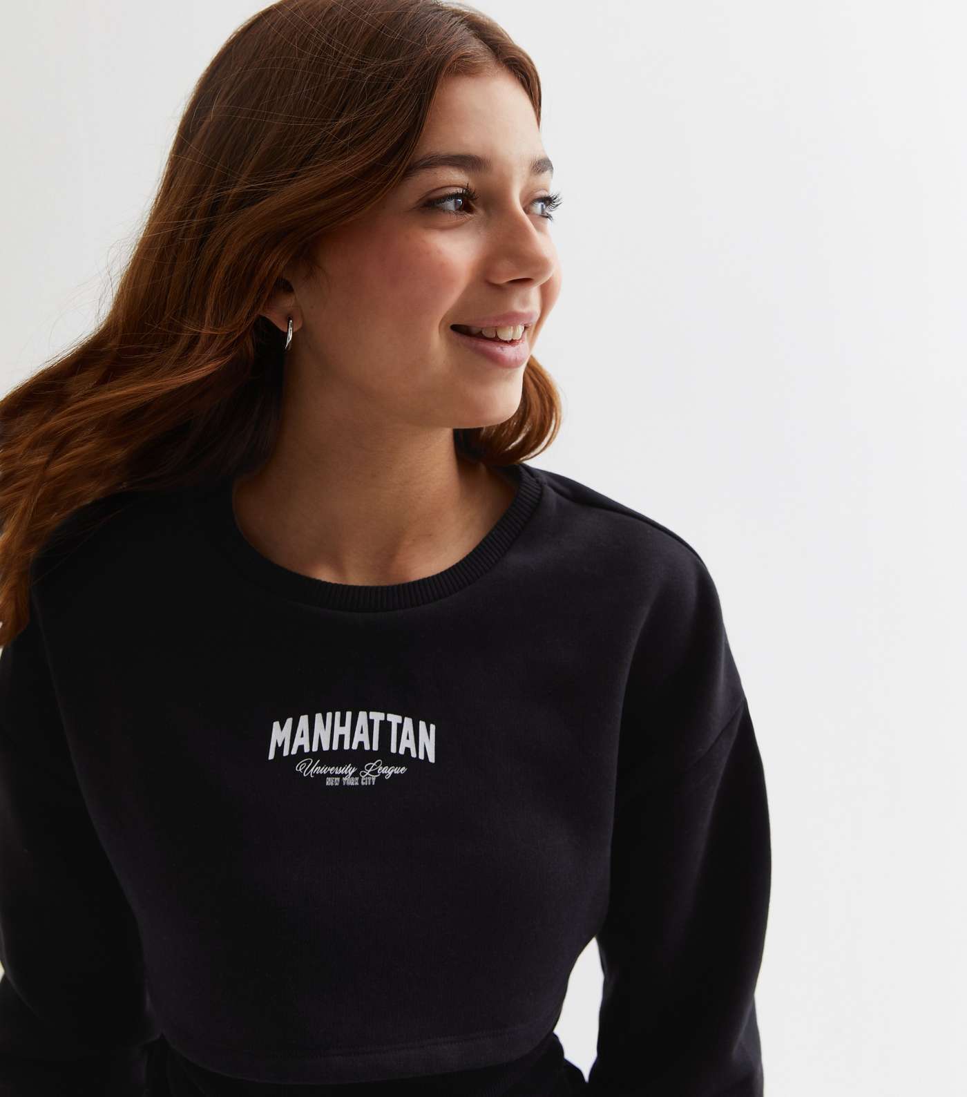 Girls Black Manhattan Logo 2-in-1 Crop Sweatshirt Image 2