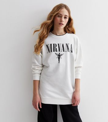 Girls Cream Nirvana Logo Longline Sweatshirt New Look