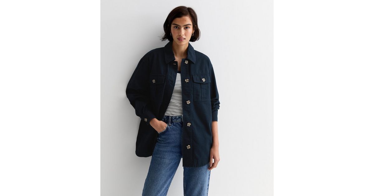 Navy Double Pocket Shacket | New Look