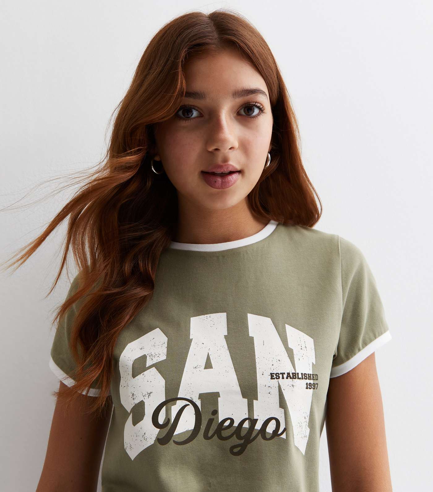 Girls Olive San Diego Logo Ringer T-Shirt Image 2