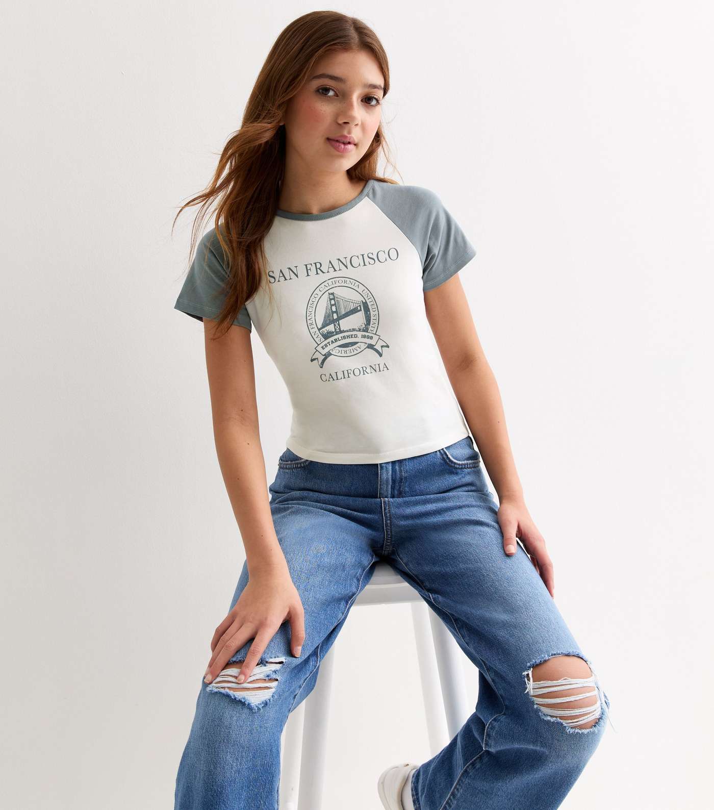 Girls Blue San Francisco Logo Raglan T-Shirt