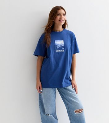 Girls Blue California Logo Longline T-Shirt New Look