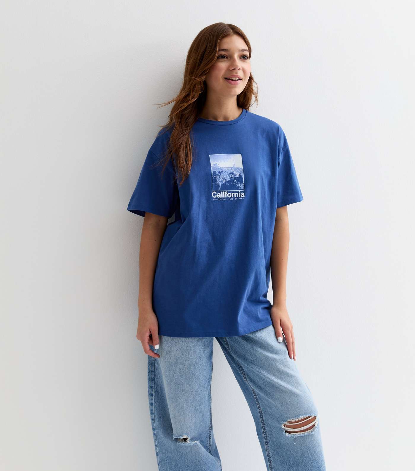 Girls Blue California Logo Longline T-Shirt Image 2