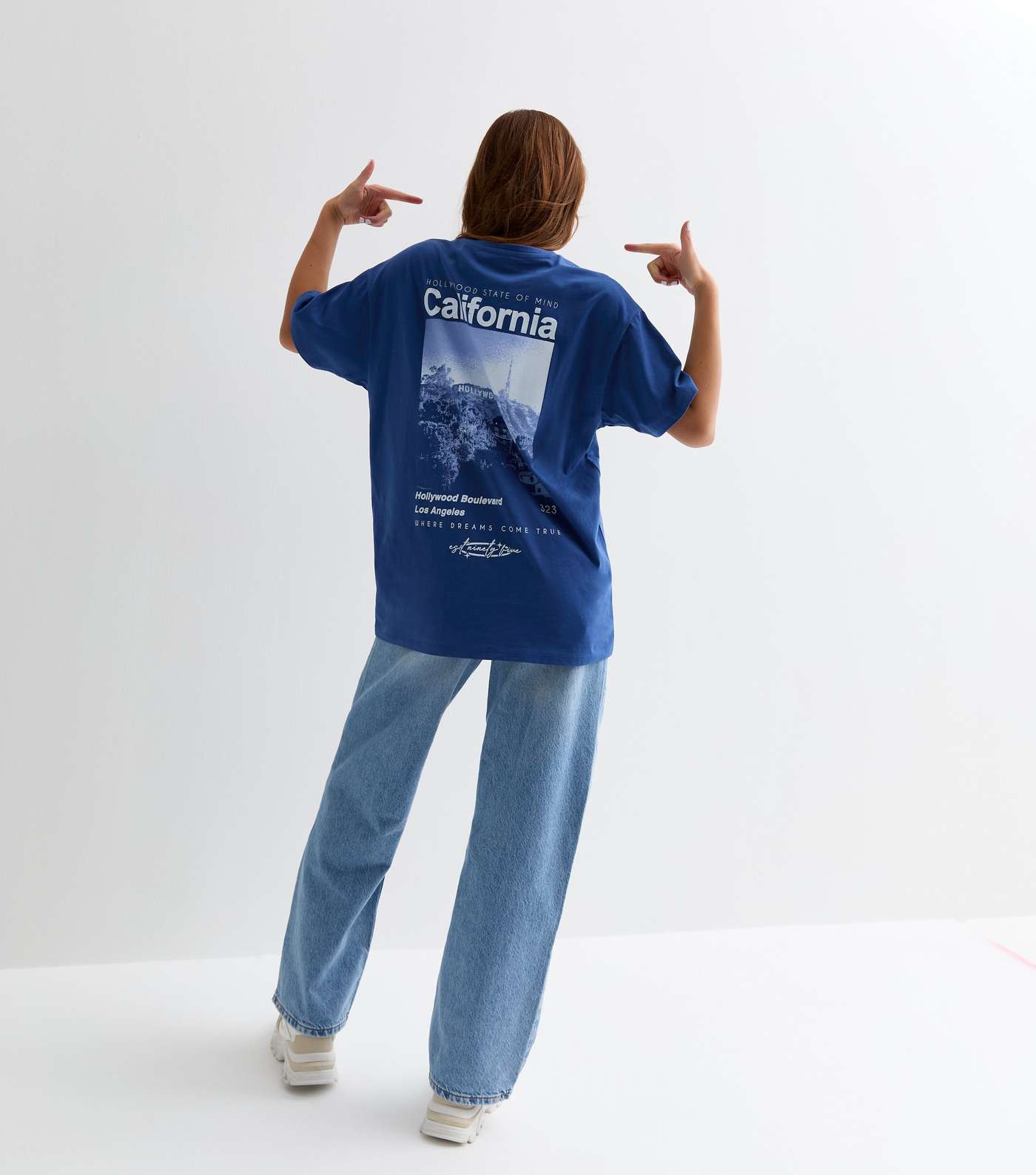 Girls Blue California Logo Longline T-Shirt Image 4