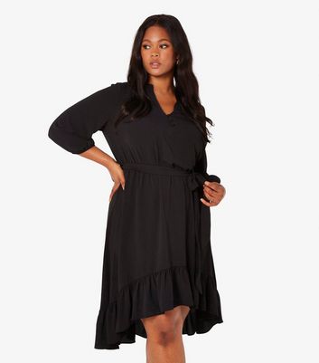 Apricot Curves Black Open Collar Mini Dress | New Look