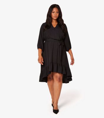 Apricot Curves Black Open Collar Mini Dress | New Look