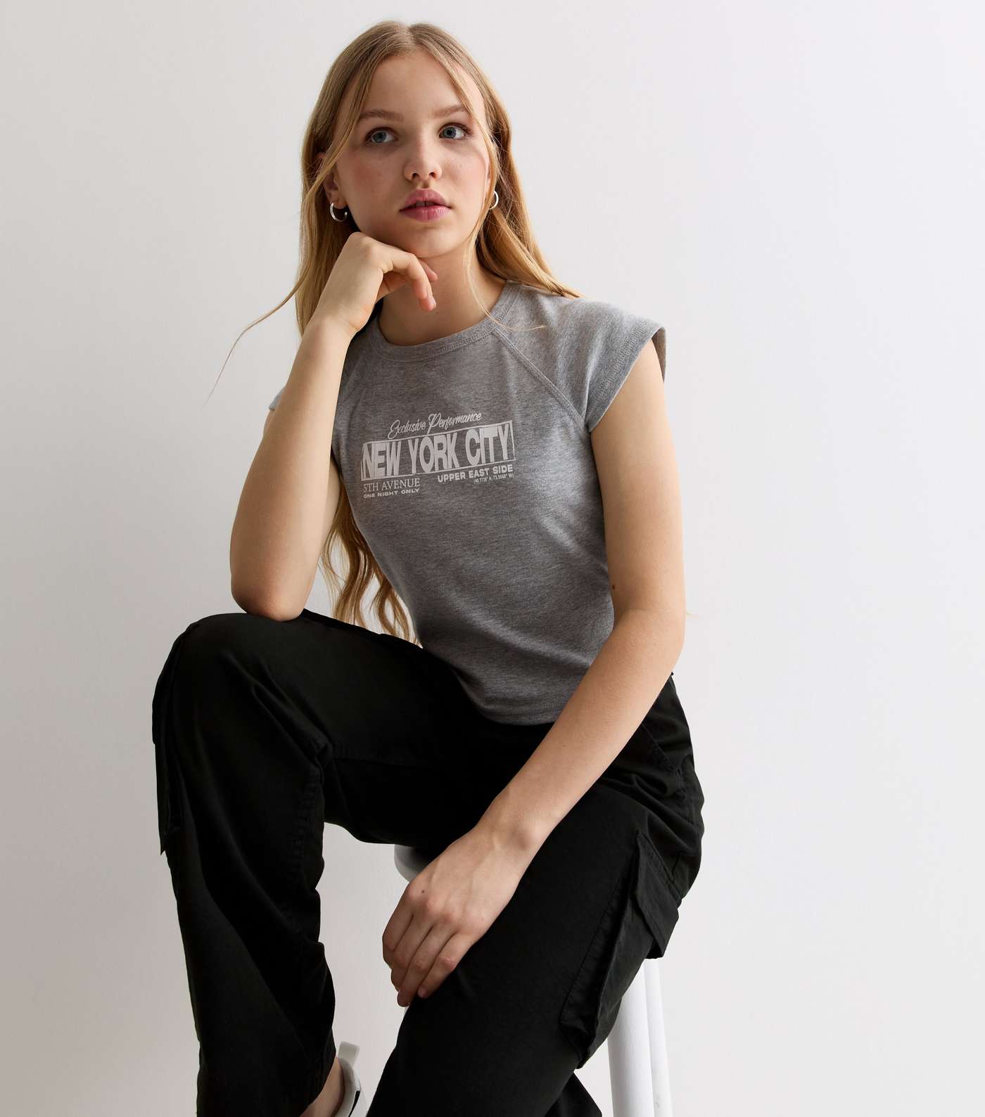 Girls Grey Marl New York City Logo Raglan T-Shirt Image 2