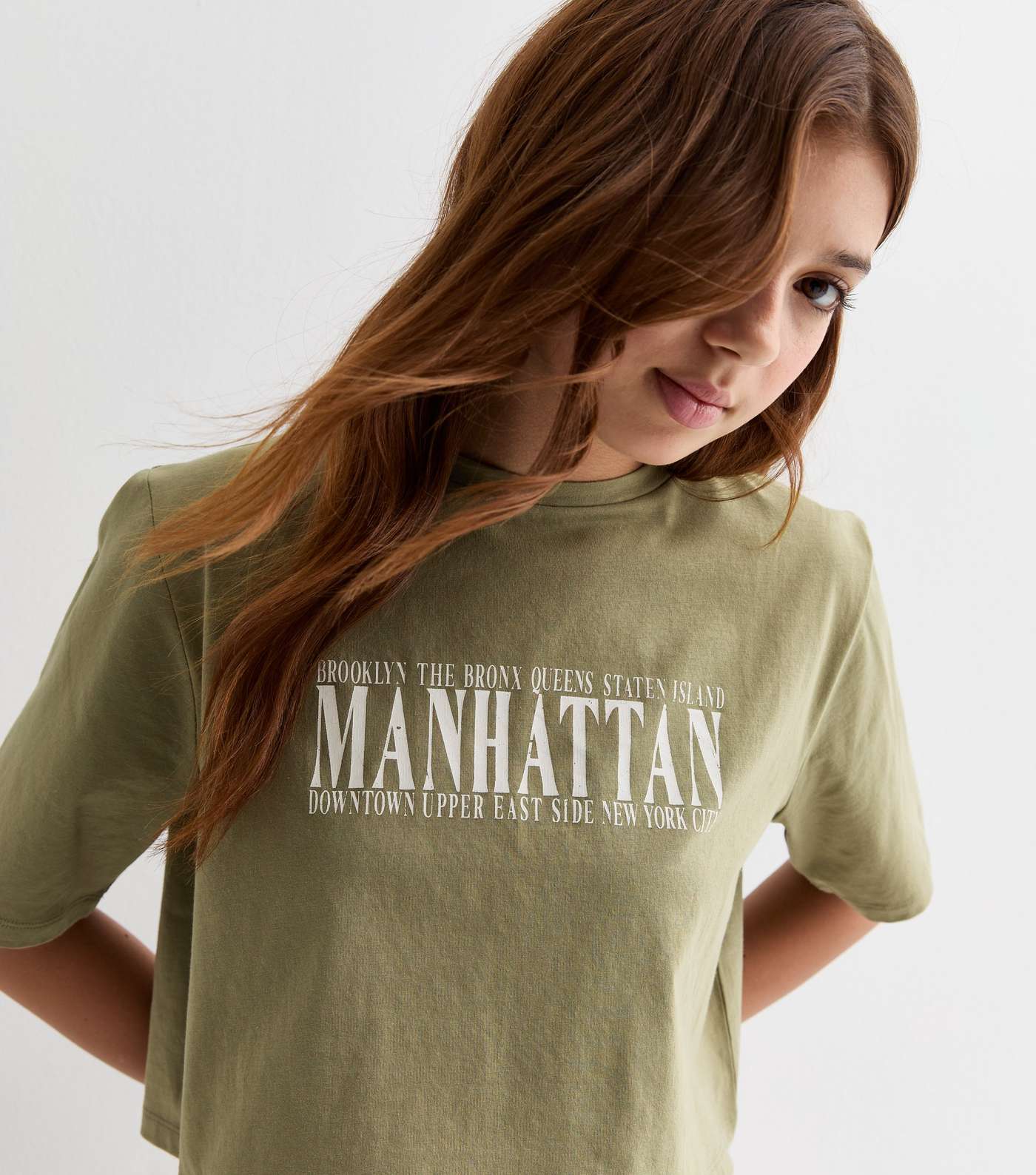 Girls Olive Manhattan Logo Crop T-Shirt Image 2