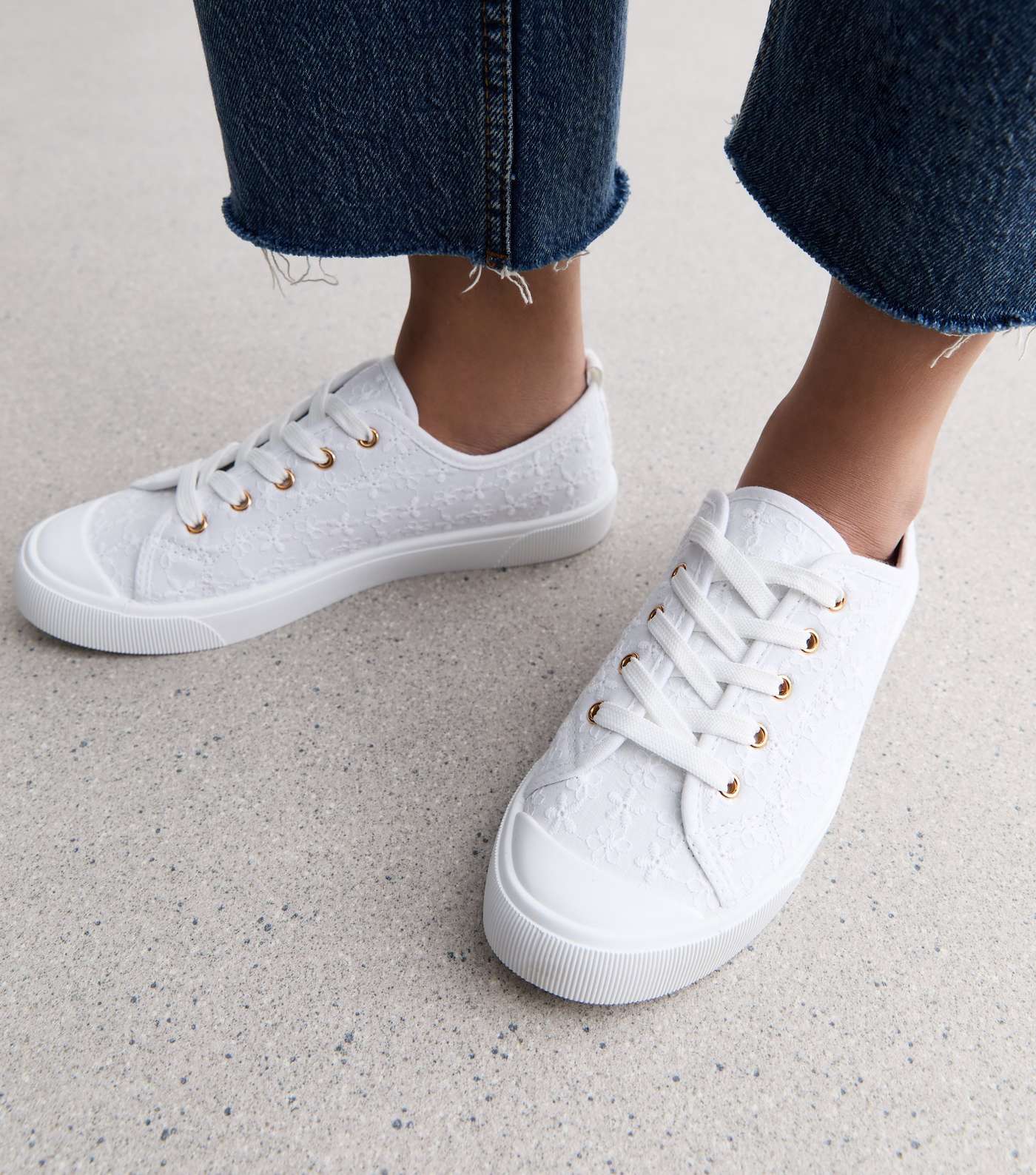 White Broderie Lace Up Chunky Trainers Image 2