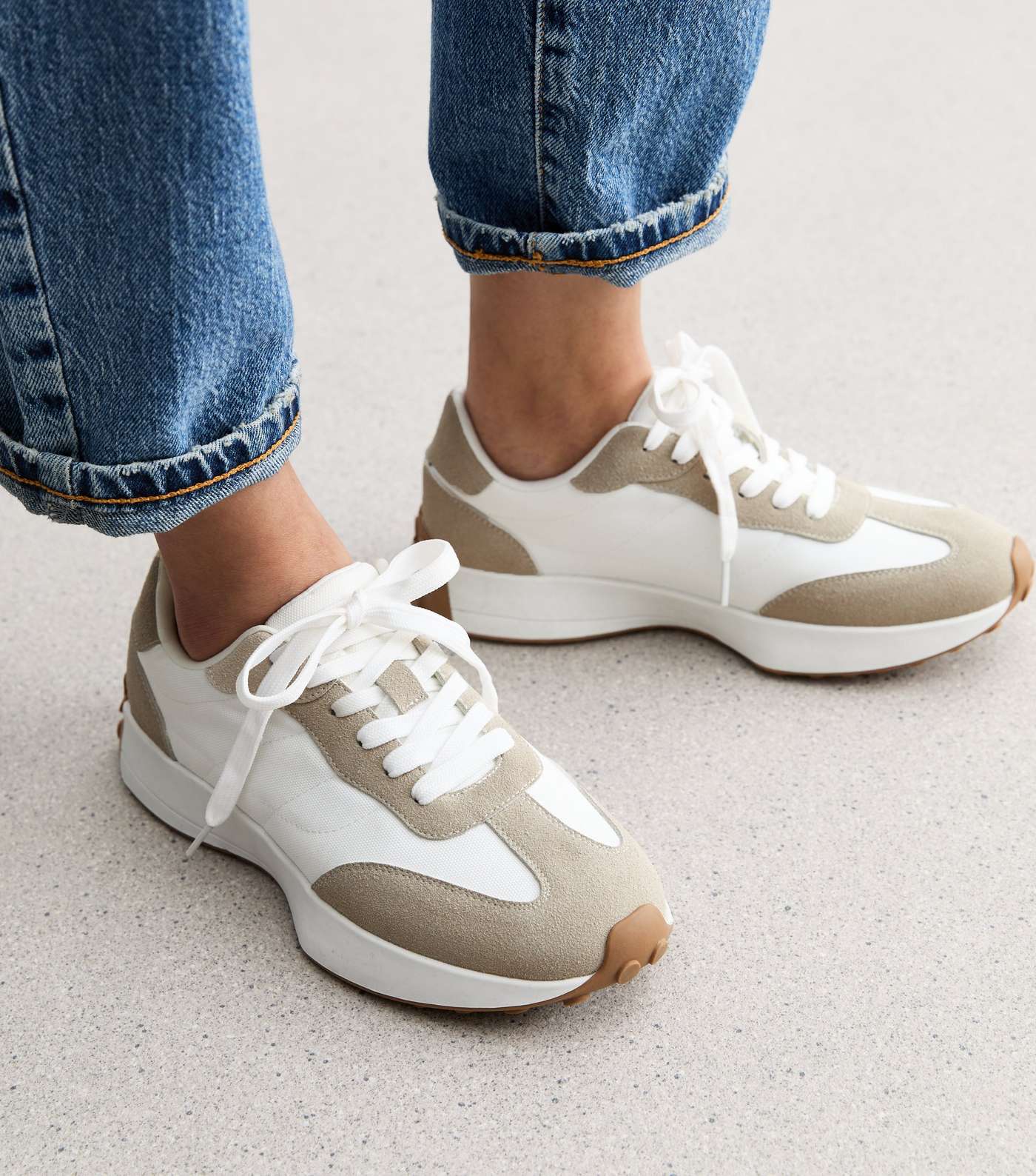 White Suedette Lace Up Chunky Trainers Image 2