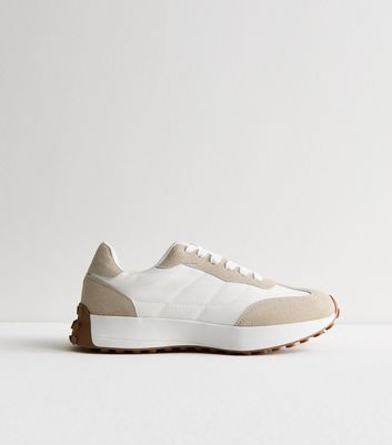 White Suedette Lace Up Chunky Trainers New Look