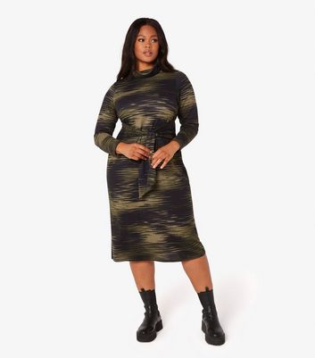 Apricot Curves Khaki Abstract Tie Front Midi Dress New Look