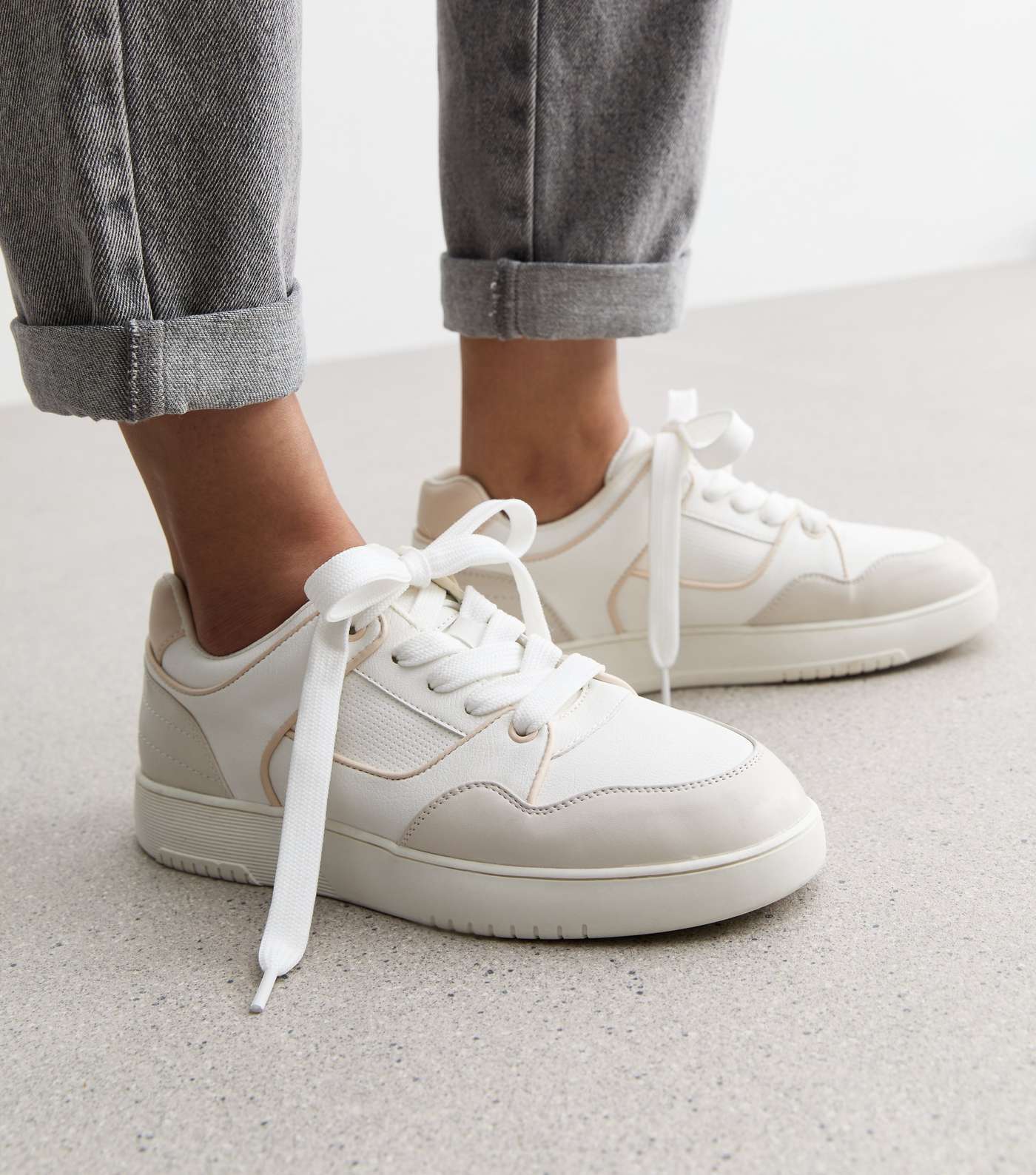 White Low Top Panelled Trainers Image 2