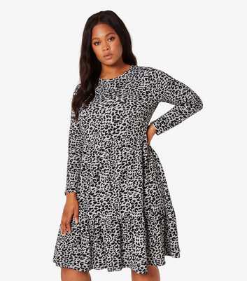 Apricot Curves Light Grey Leopard Print Tiered Mini Dress