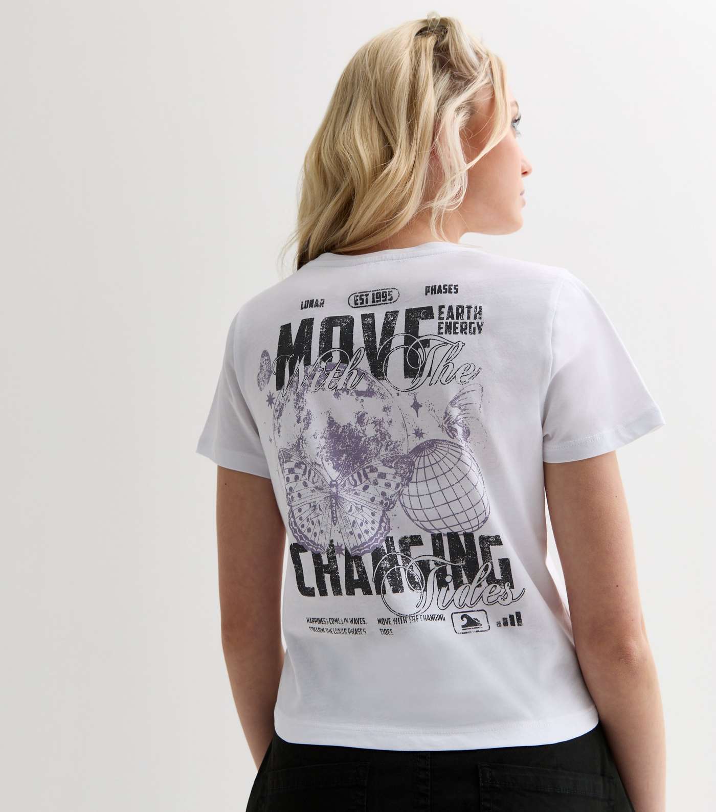 Girls White Move With The Tides Front and Back Logo T-Shirt Image 3