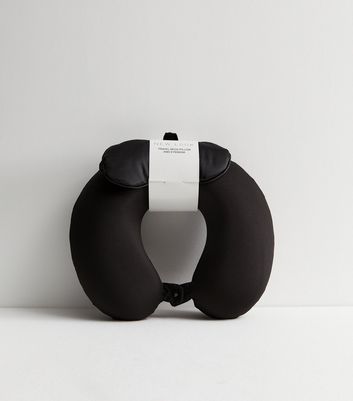 Black Travel Neck Pillow and Eye Mask New Look