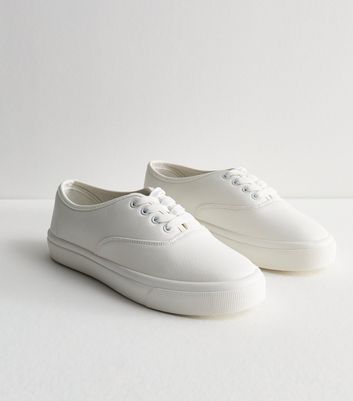 White Leather-Look Lace Up Trainers New Look