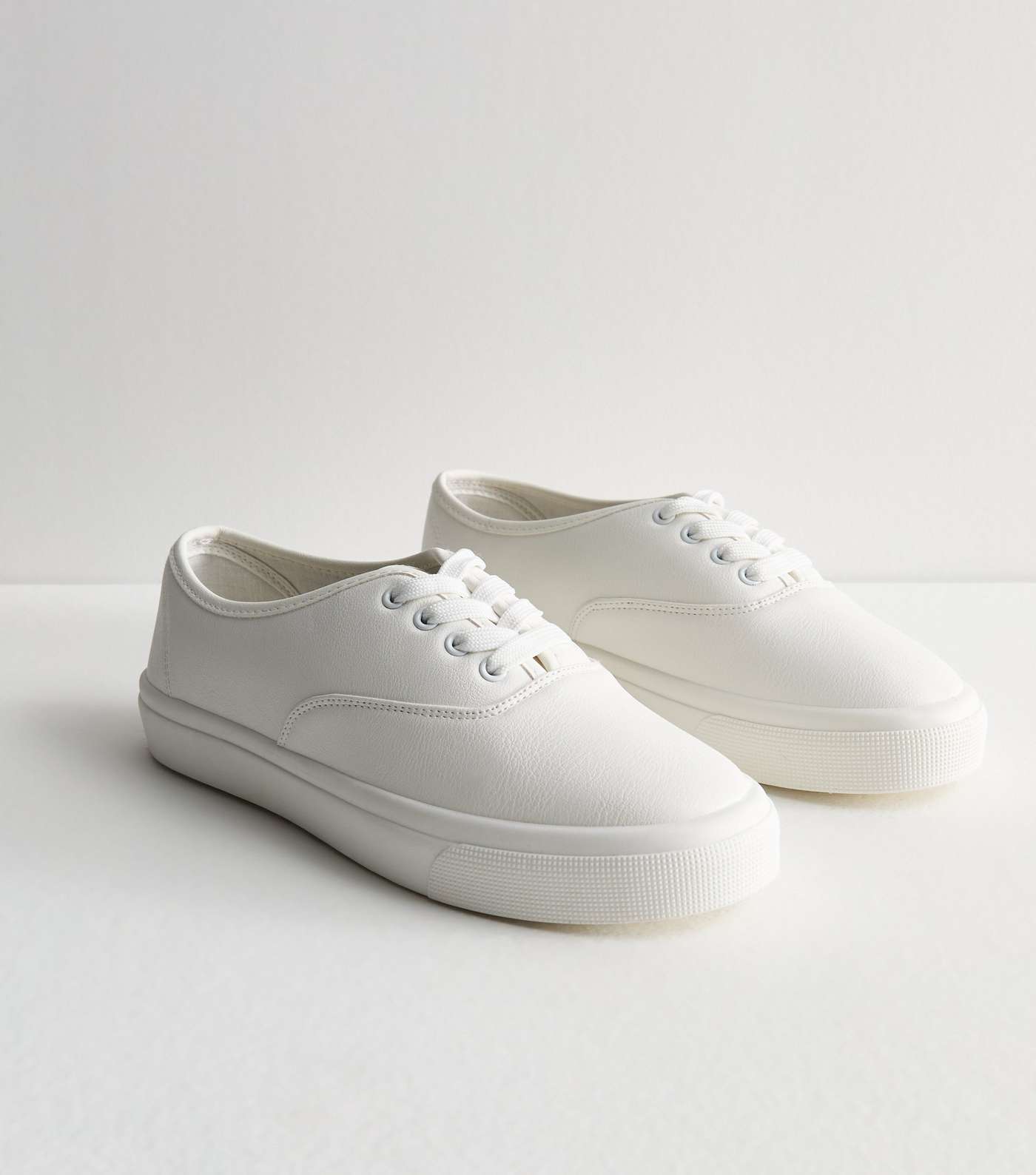 White Leather-Look Lace Up Trainers | New Look