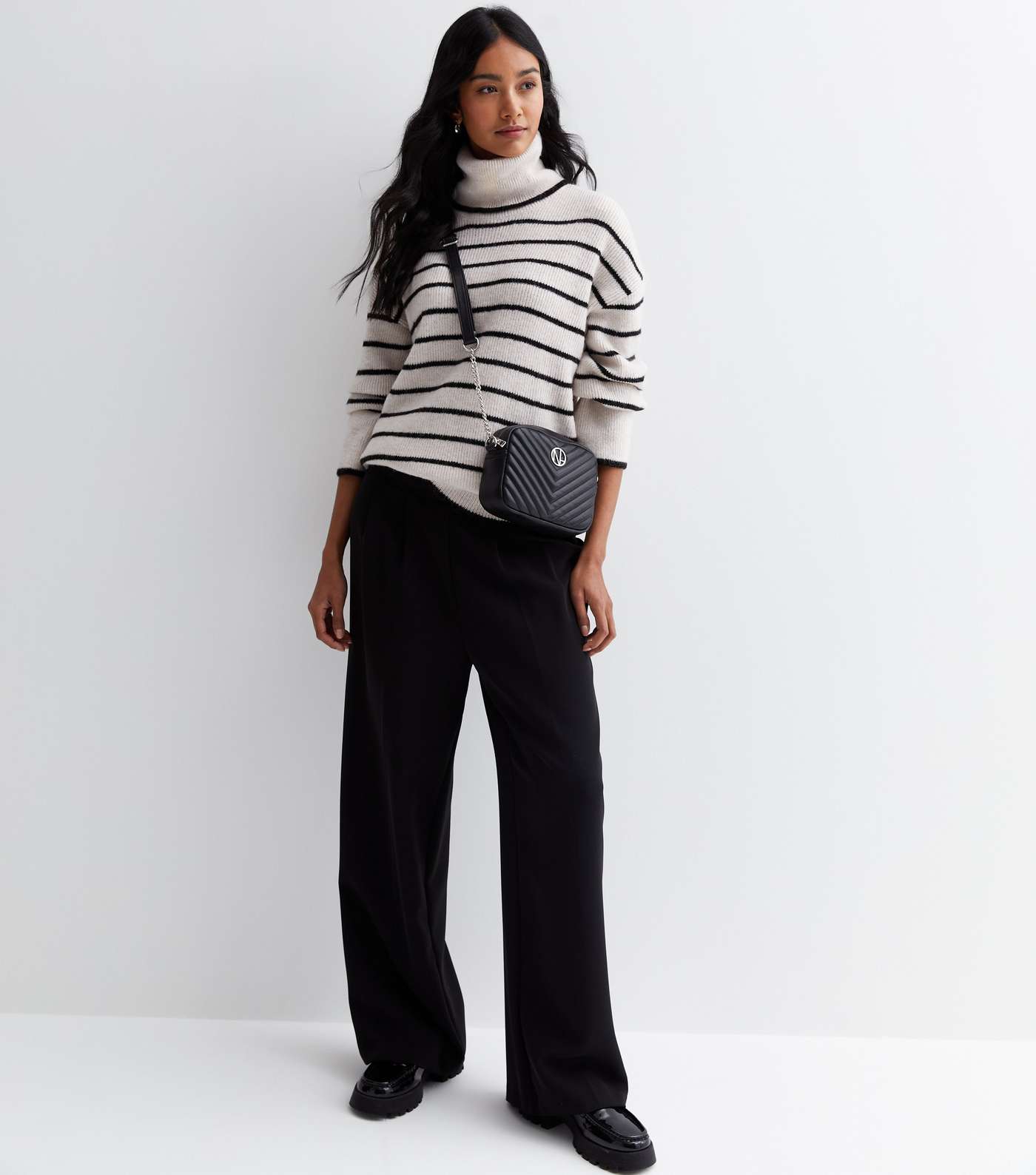 Off White Striped Roll Neck Jumper Image 3