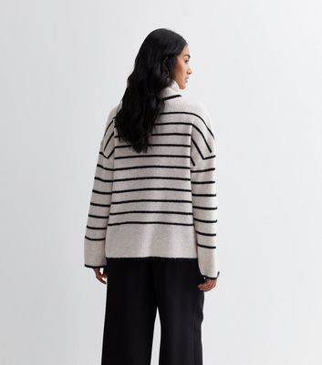 Off White Striped Roll Neck Jumper New Look