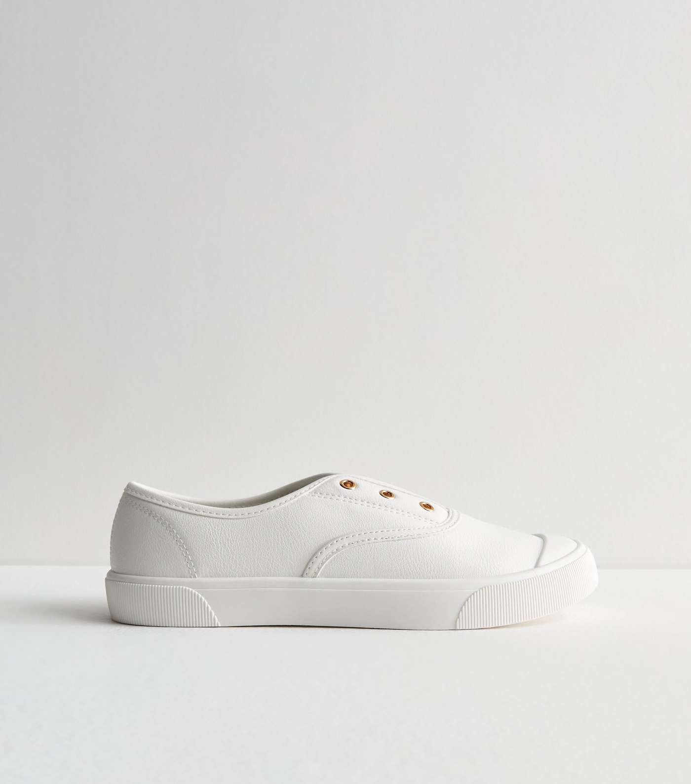 White Leather-Look Laceless Trainers Image 5