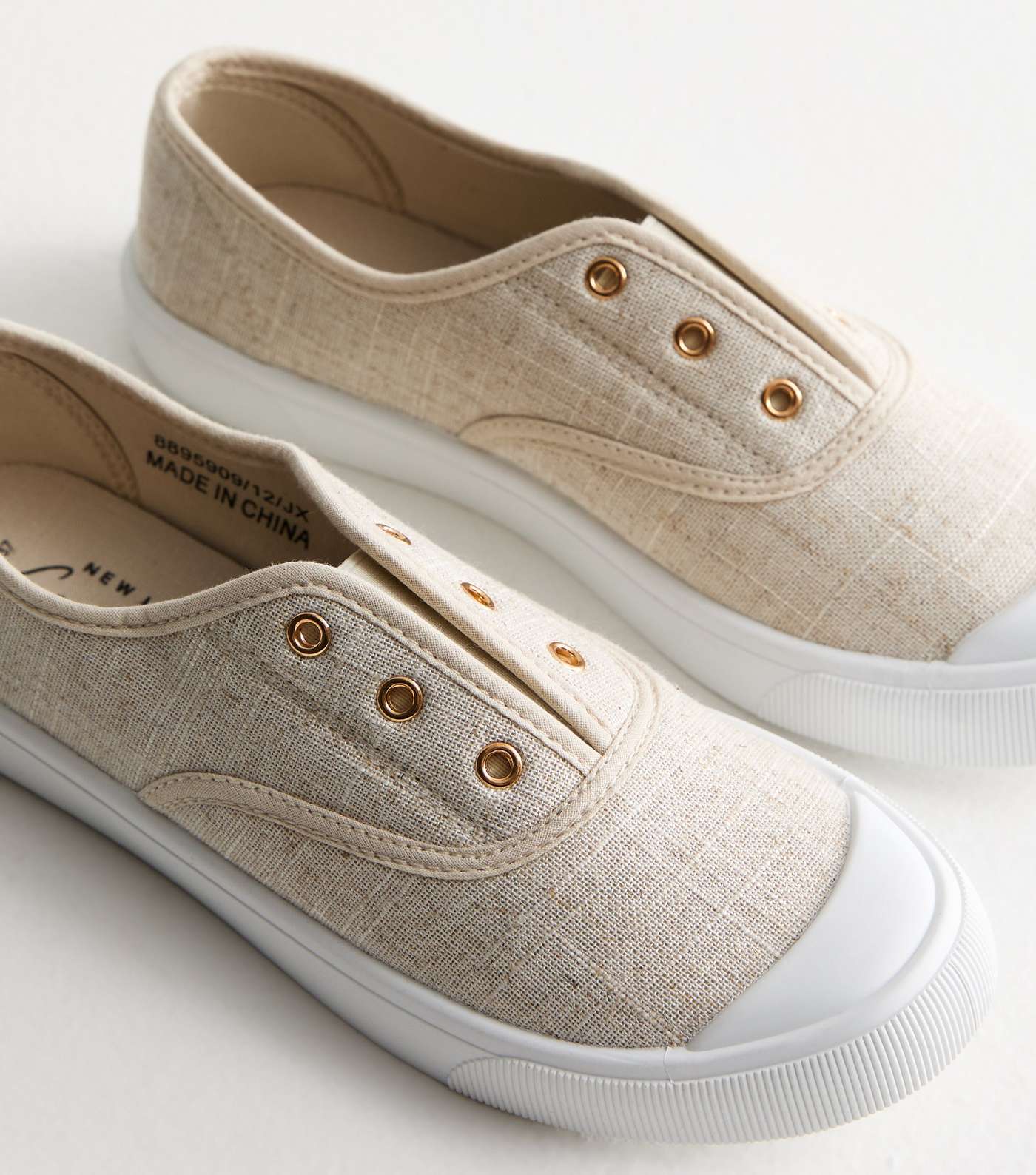 Stone Linen Effect Slip On Trainers Image 3