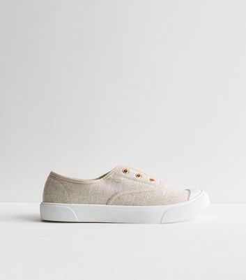 Stone Linen Effect Slip On Trainers New Look