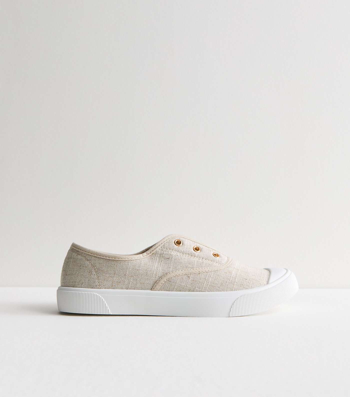 Stone Linen Effect Slip On Trainers Image 5