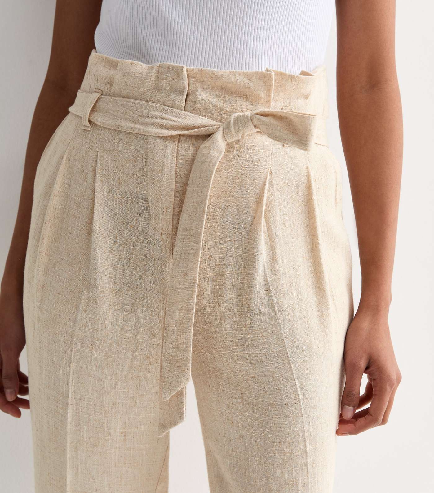Stone Linen-Look Paperbag Trousers Image 2