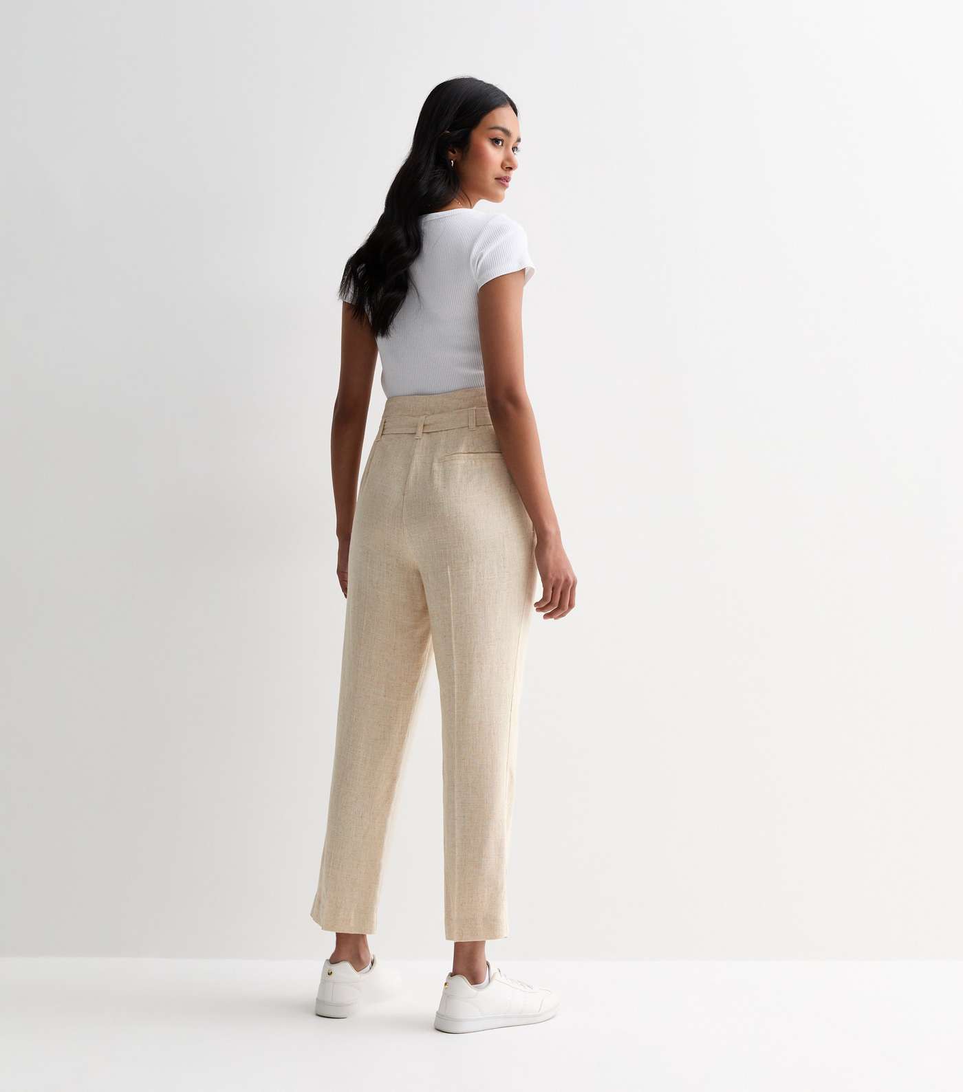 Stone Linen-Look Paperbag Trousers Image 4