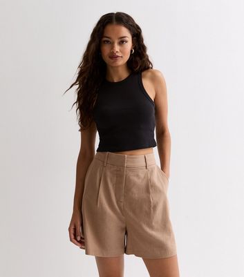 Petite Light Brown Linen Blend Tailored Shorts New Look
