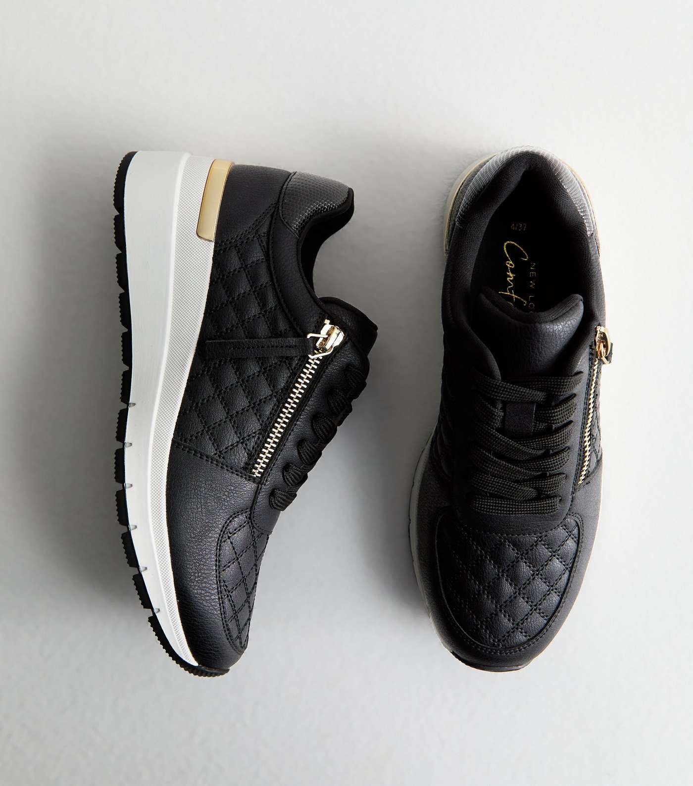 Black Quilted Zip Detail Trainers Image 3