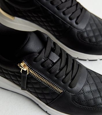 Black Quilted Zip Detail Trainers New Look