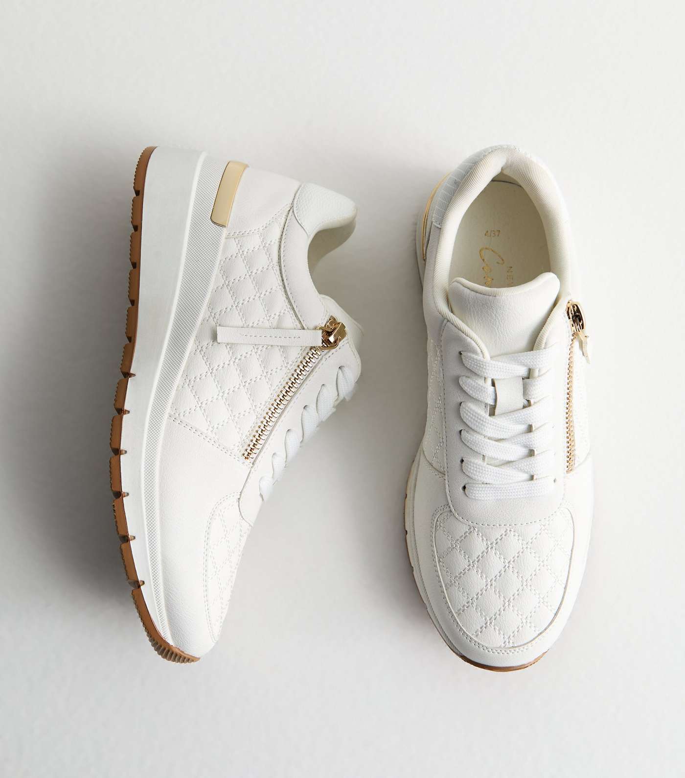 White Quilted Zip Detail Trainers 