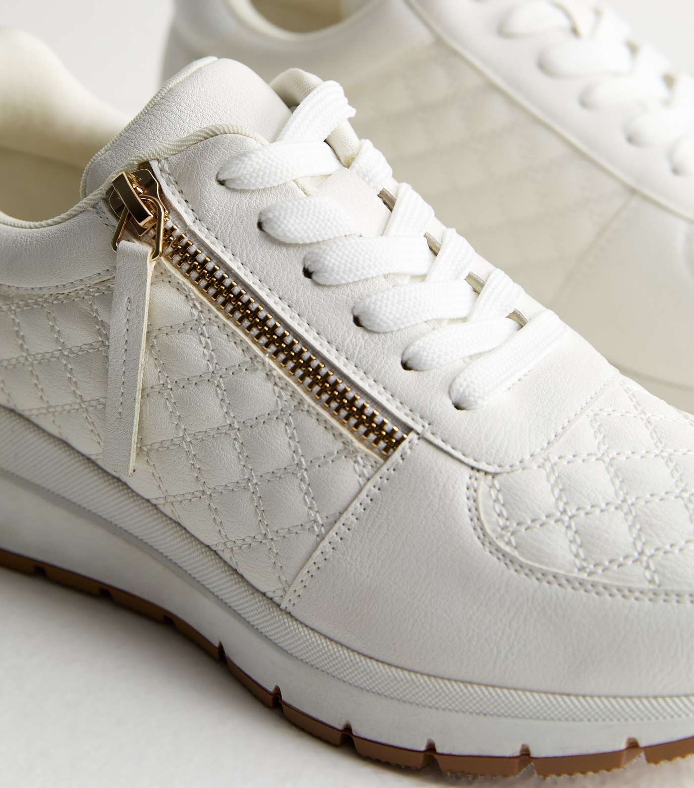 White Quilted Zip Detail Trainers  Image 5