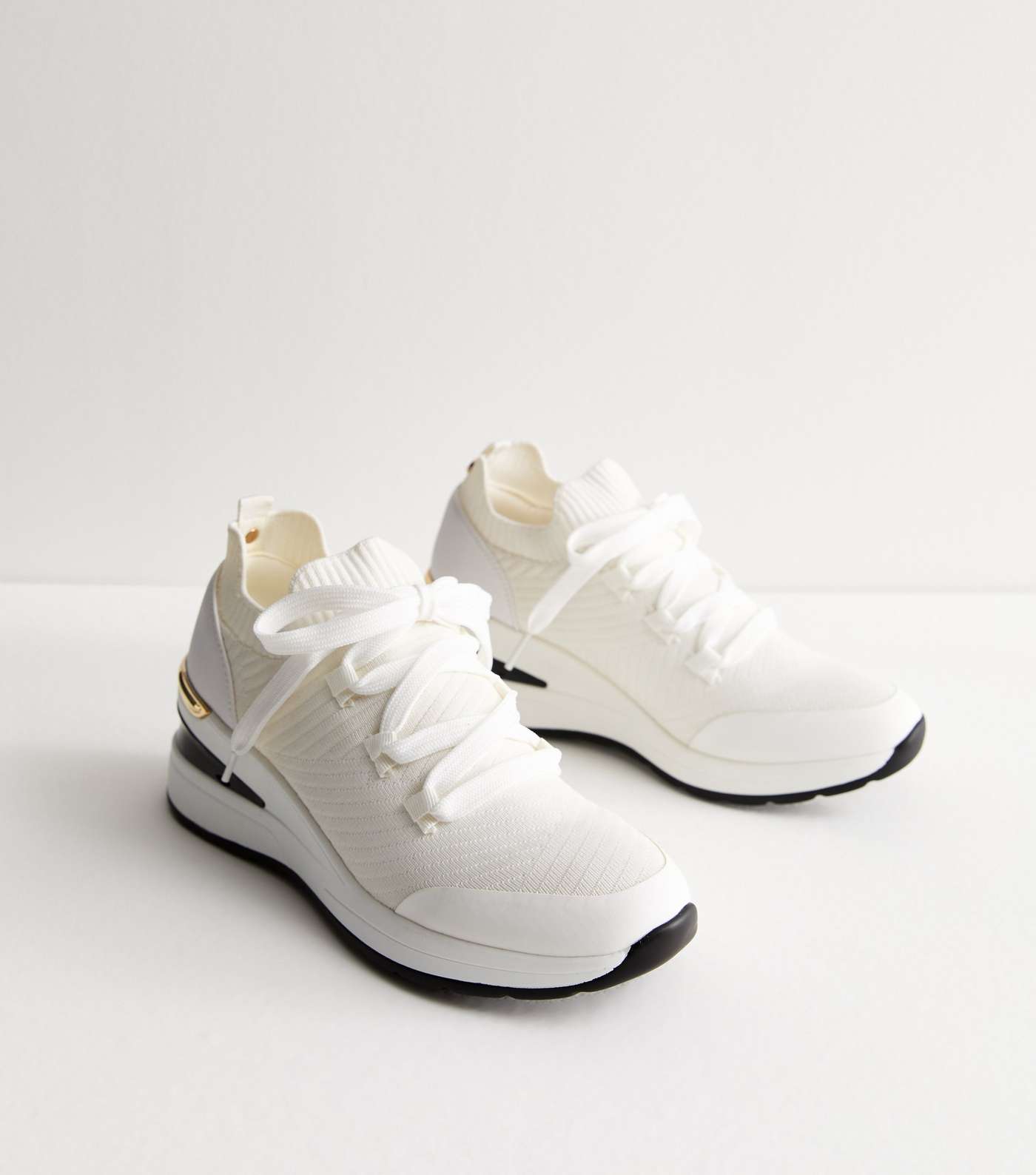 Wide Fit White Knit Wedge Heel Trainers Image 3