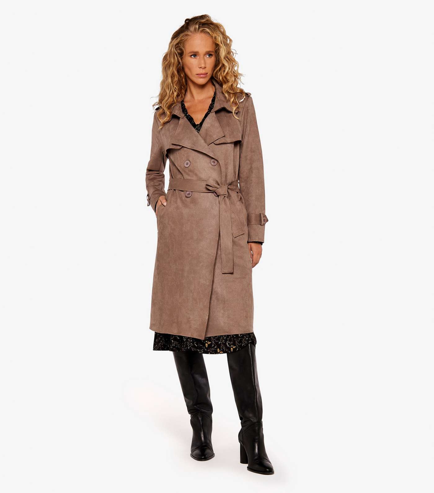 Apricot Brown Collared Trench Coat Image 2