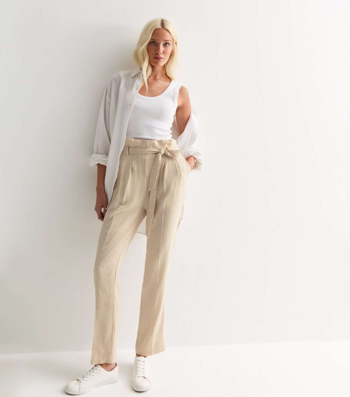 Tall Linen-Look Tailored Paperbag Trousers