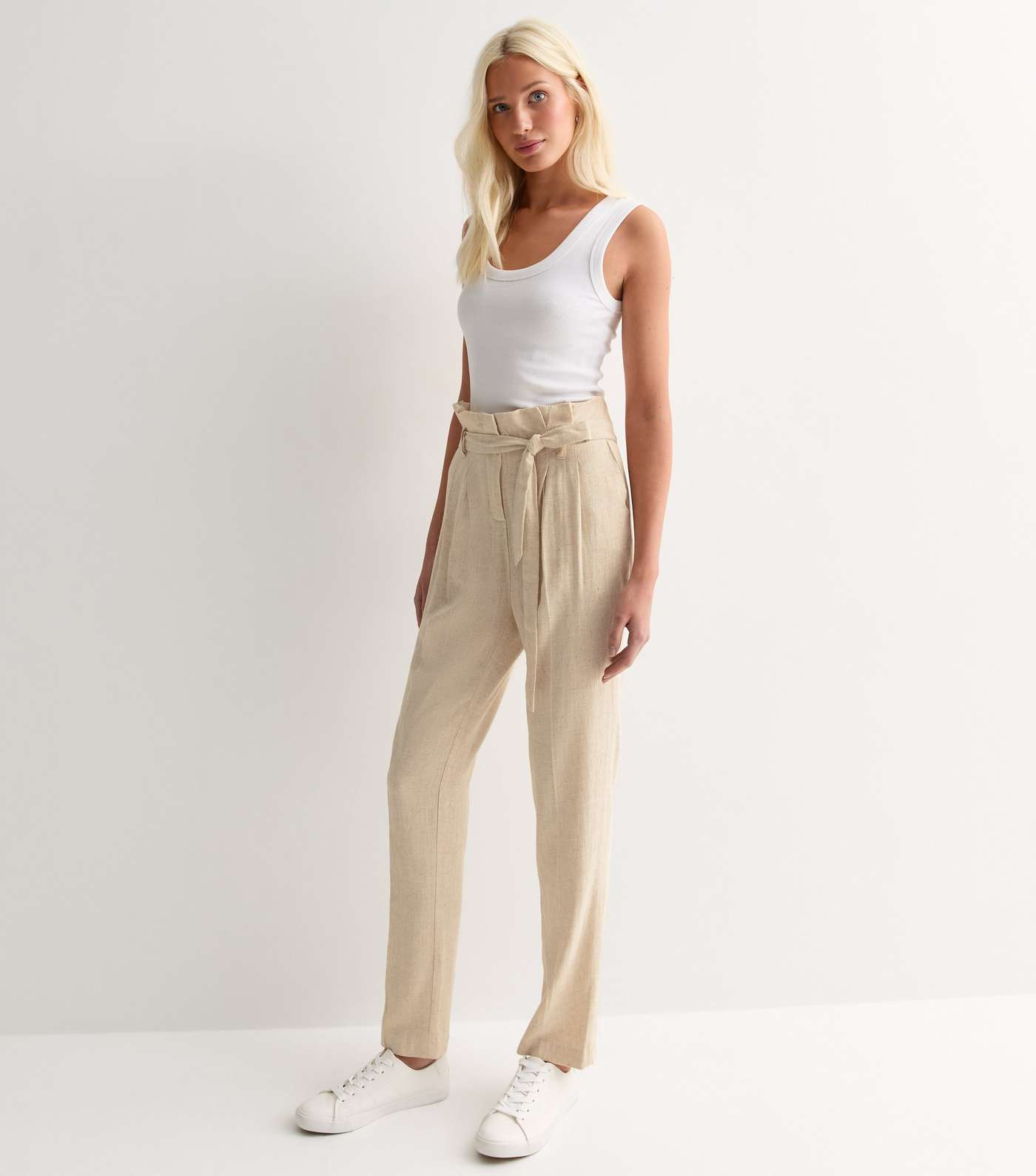 Tall Linen-Look Tailored Paperbag Trousers Image 3